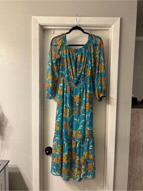 Sofia by Sofia Vergara Turquoise Maxi Dress with Orange Floral Print